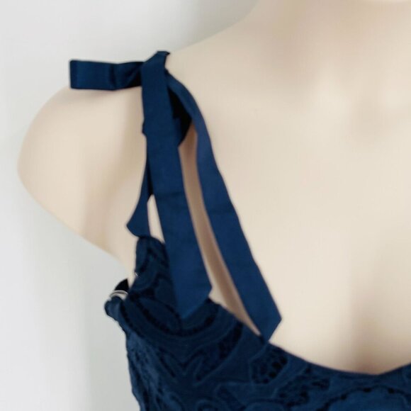 Lulus Won Your Heart Embroidered Lace Dress Size S in Navy High Low Hem New Tags - Picture 5 of 14